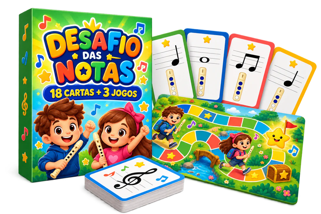 Mockup do bônus Desafio das Notas com jogo e cartas
